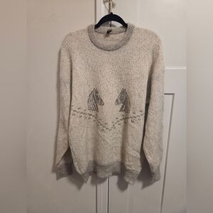 Pollini Made in Italy Gray White Long Sleeve Sweater Womens Size Large